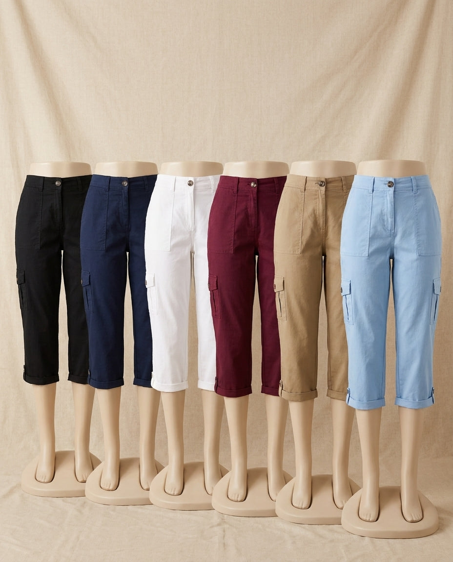 Colette high-waist capri trousers in black, navy, white, wine red, khaki and sky blue - Lia Dora
