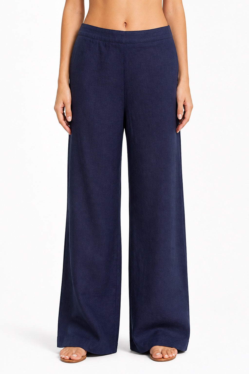 June wide-leg linen trousers in Navy