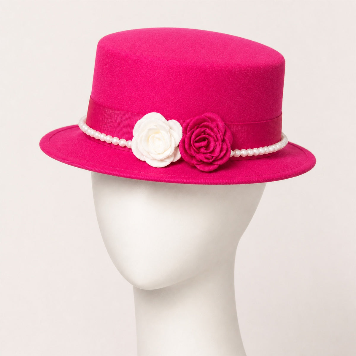 Mabel Pearl Chain Flat Top Hat in fuchsia