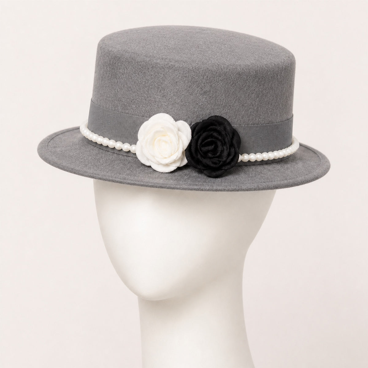 Mabel Pearl Chain Flat Top Hat in grey