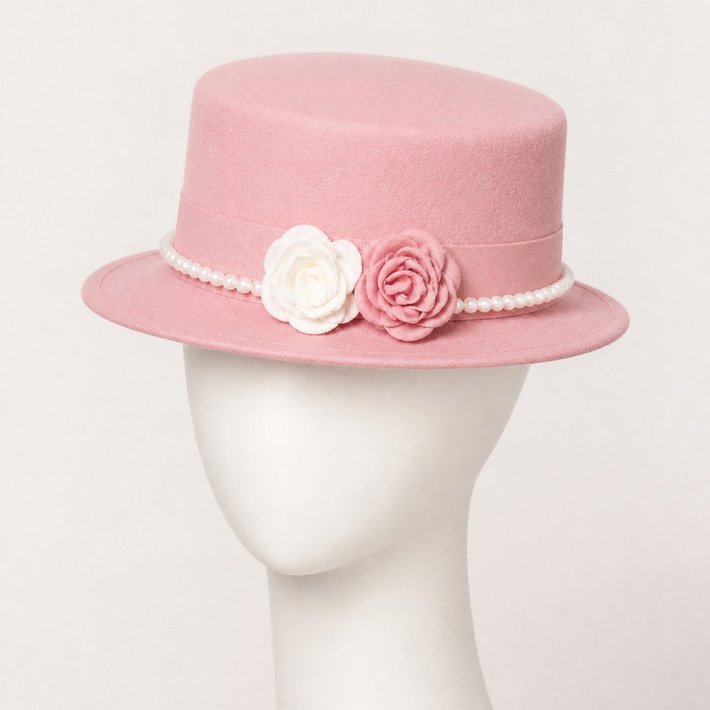 Mabel Pearl Chain Flat Top Hat in pink