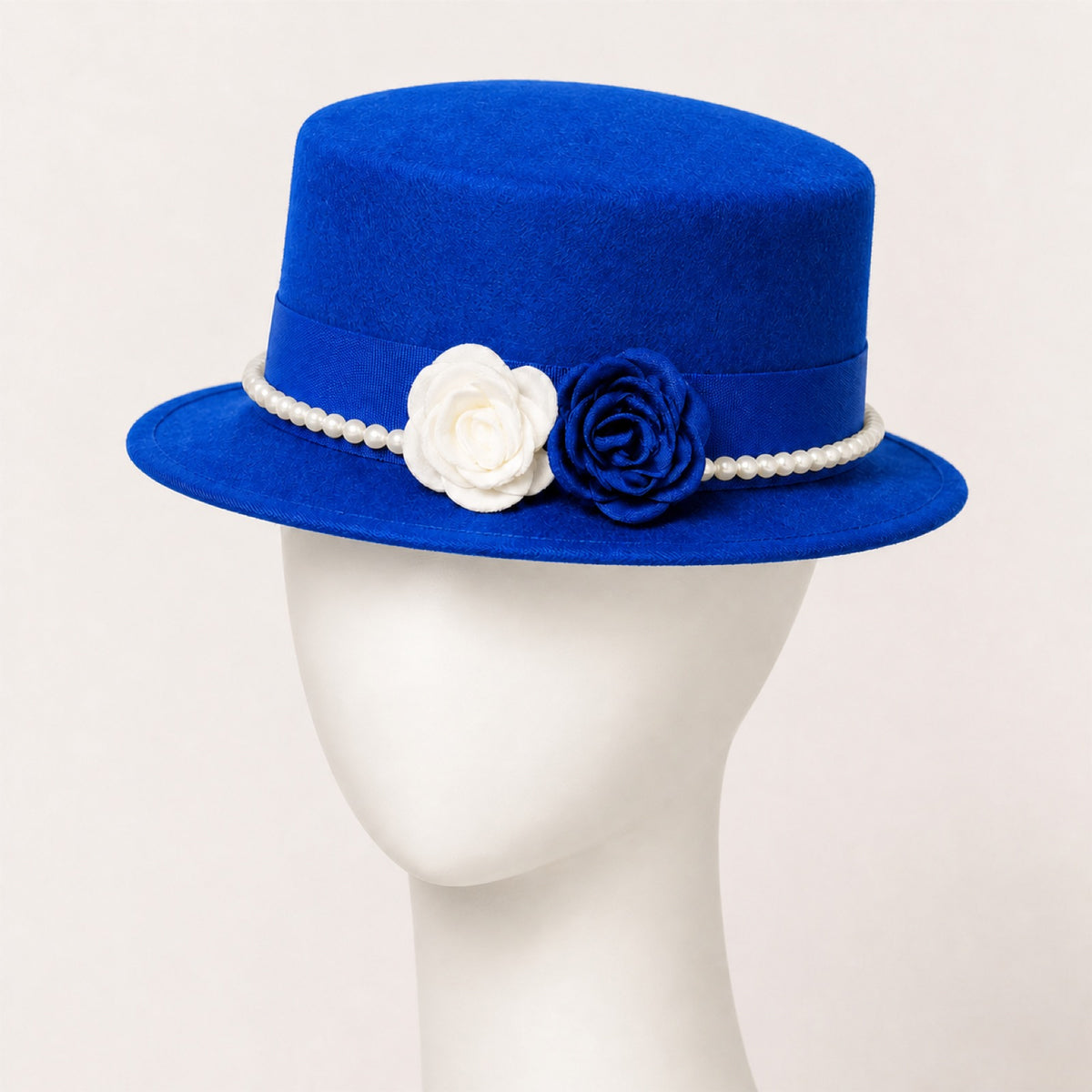 Mabel Pearl Chain Flat Top Hat in royal blue