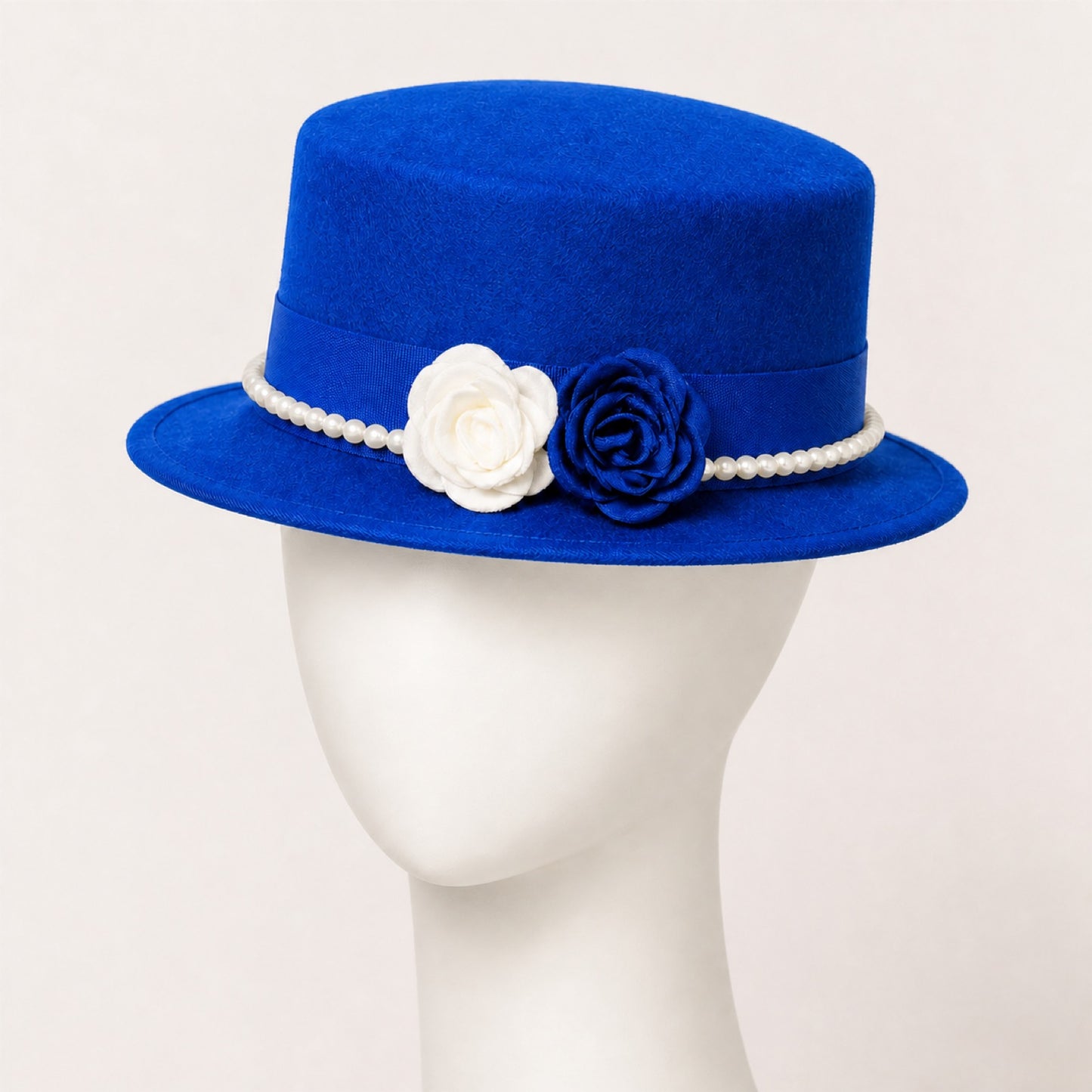 Mabel Pearl Chain Flat Top Hat in royal blue