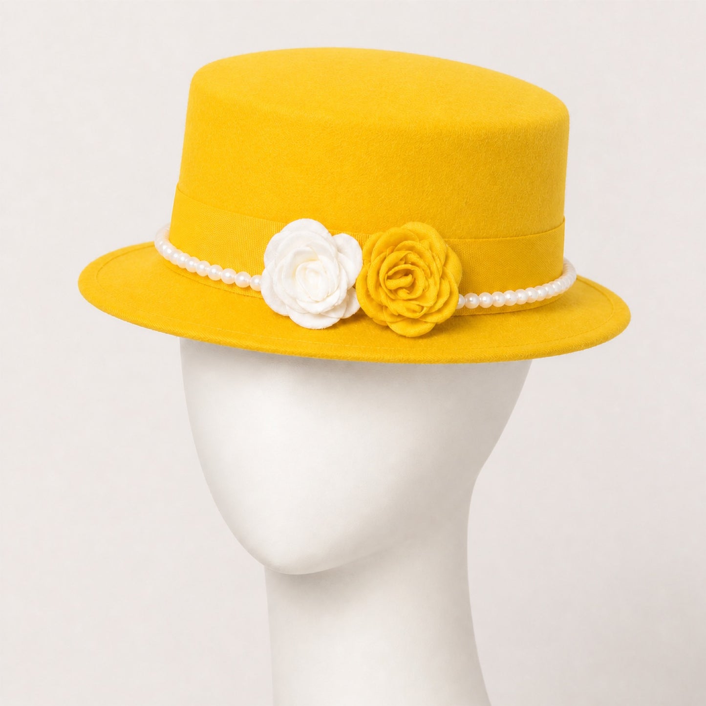 Mabel Pearl Chain Flat Top Hat in yellow