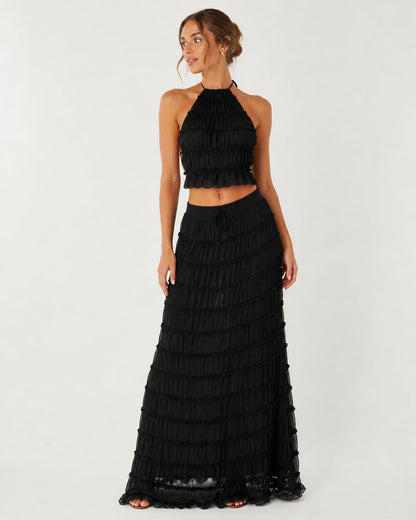 Marlowe Shirred Halter Top and Skirt Set in Black