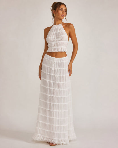 Marlowe Shirred Halter Top and Skirt Set in White