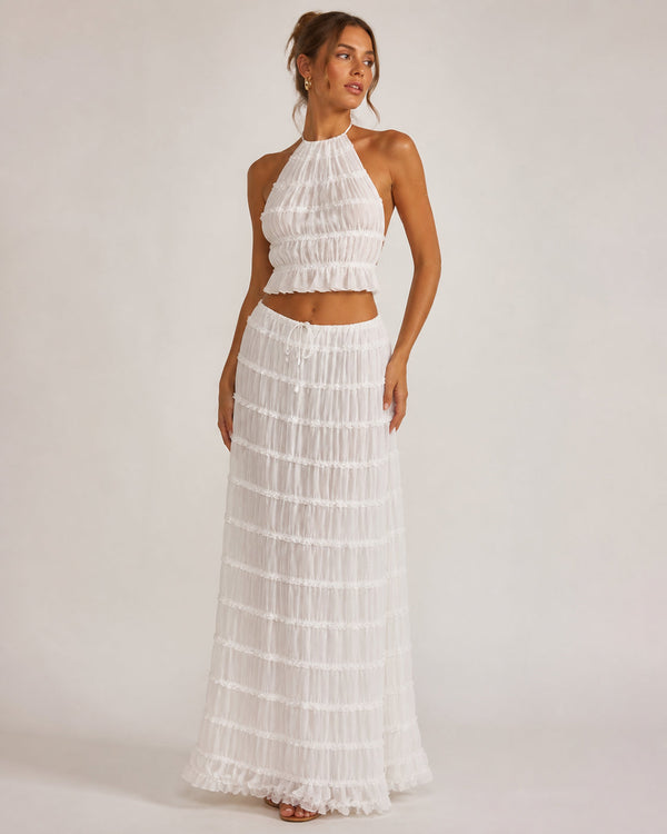 Marlowe Shirred Halter Top and Long Skirt Set