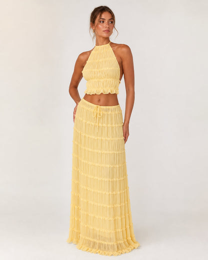 Marlowe Shirred Halter Top and Skirt Set in Yellow