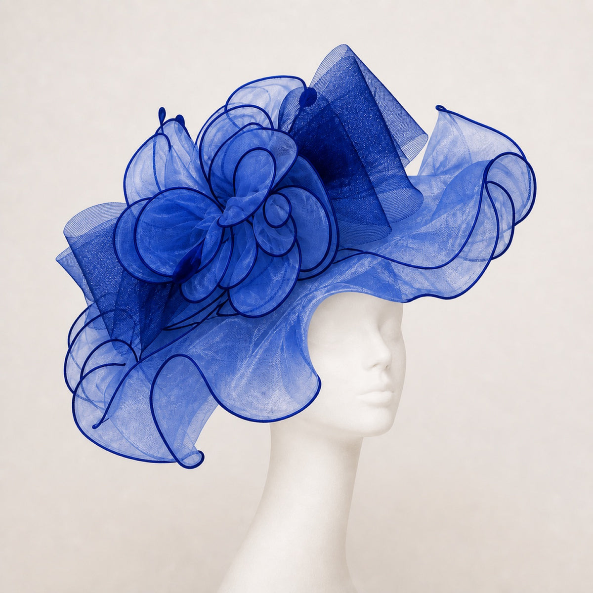 Odette Ruffled Organza Occasion Hat in blue