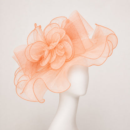 Odette Ruffled Organza Occasion Hat in peach
