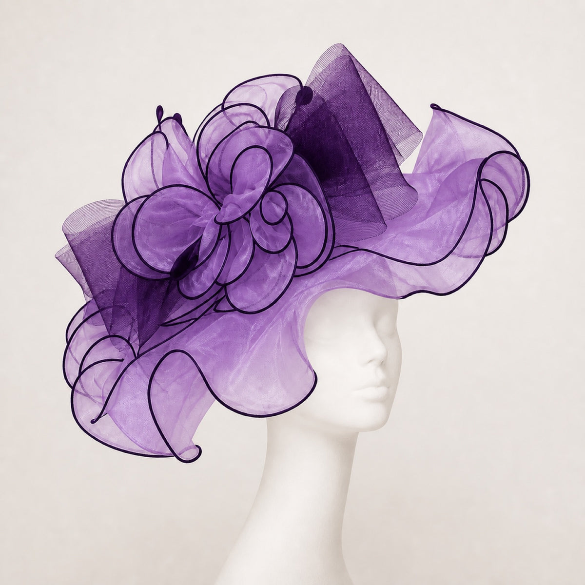 Odette Ruffled Organza Occasion Hat in purple
