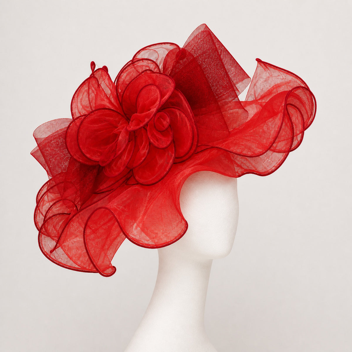 Odette Ruffled Organza Occasion Hat in red