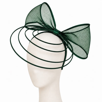 Poppy Crinoline Bow Fascinator Headband in dark green