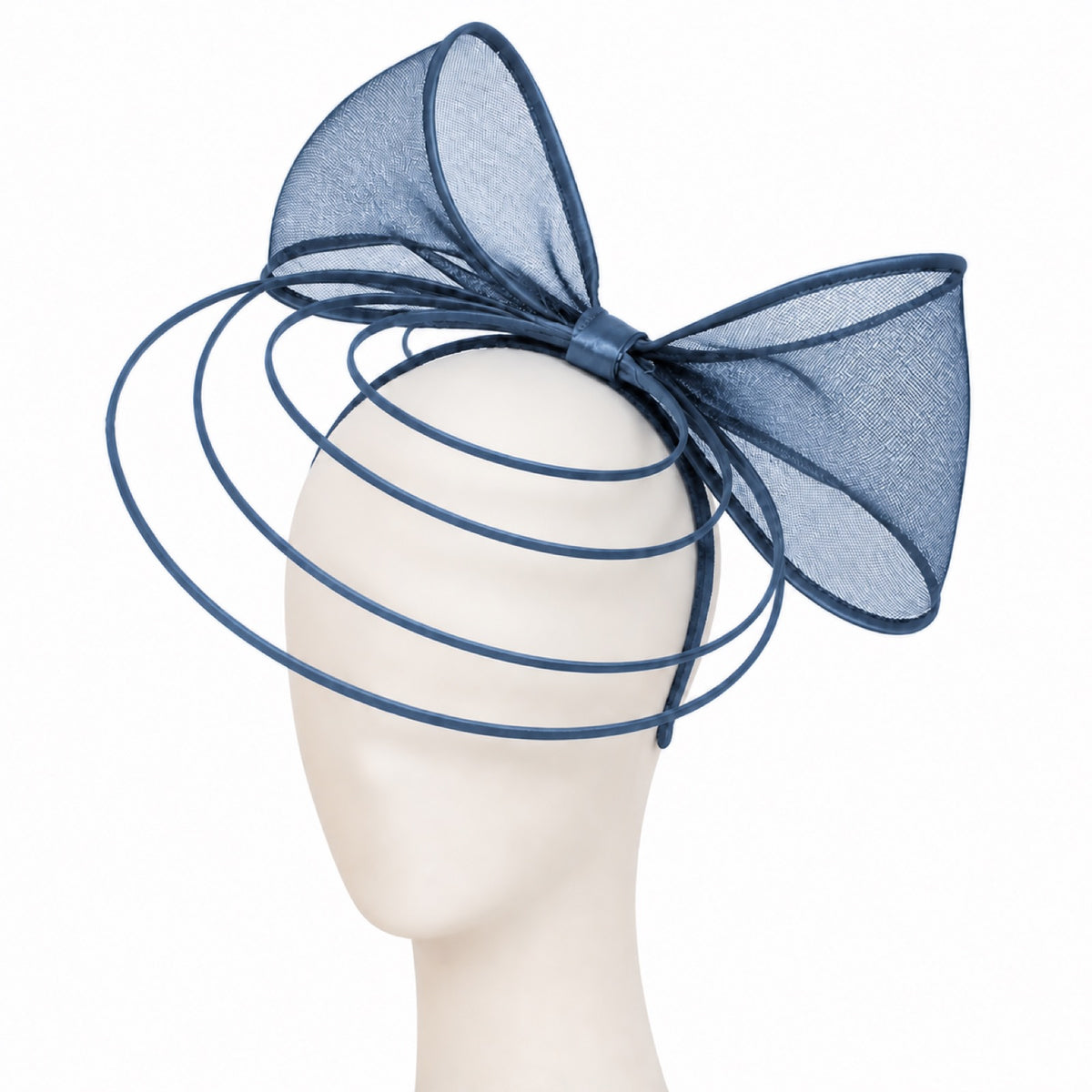 Poppy Crinoline Bow Fascinator Headband in denim blue
