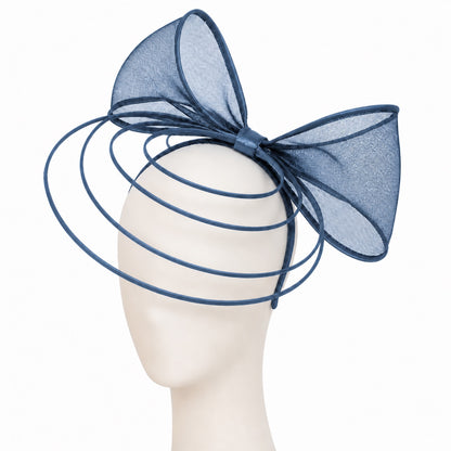 Poppy Crinoline Bow Fascinator Headband in denim blue