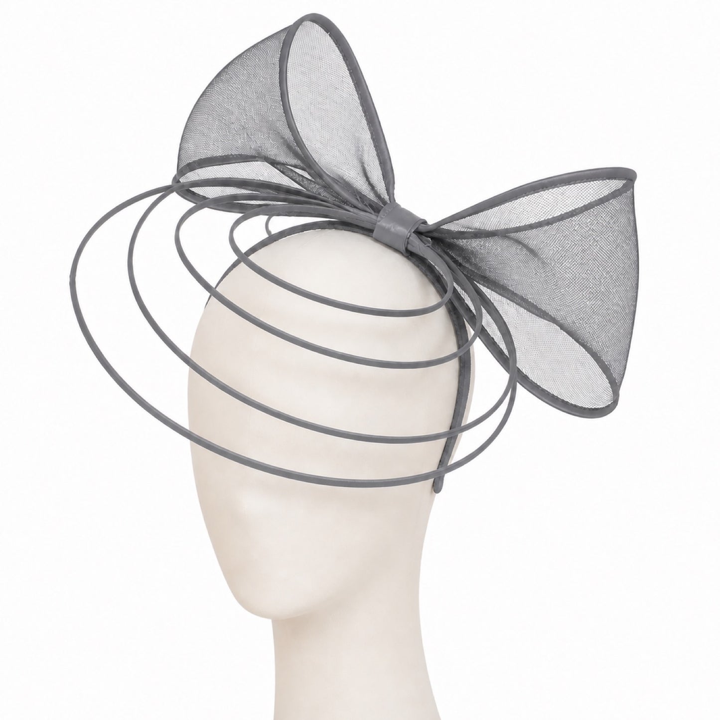 Poppy Crinoline Bow Fascinator Headband in grey