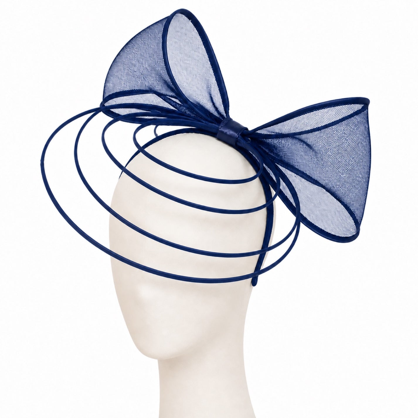 Poppy Crinoline Bow Fascinator Headband in navy blue
