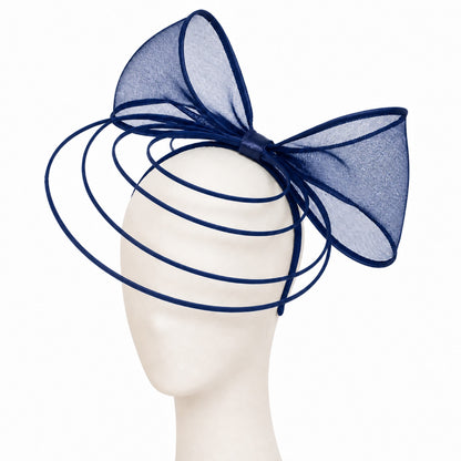 Poppy Crinoline Bow Fascinator Headband in navy blue