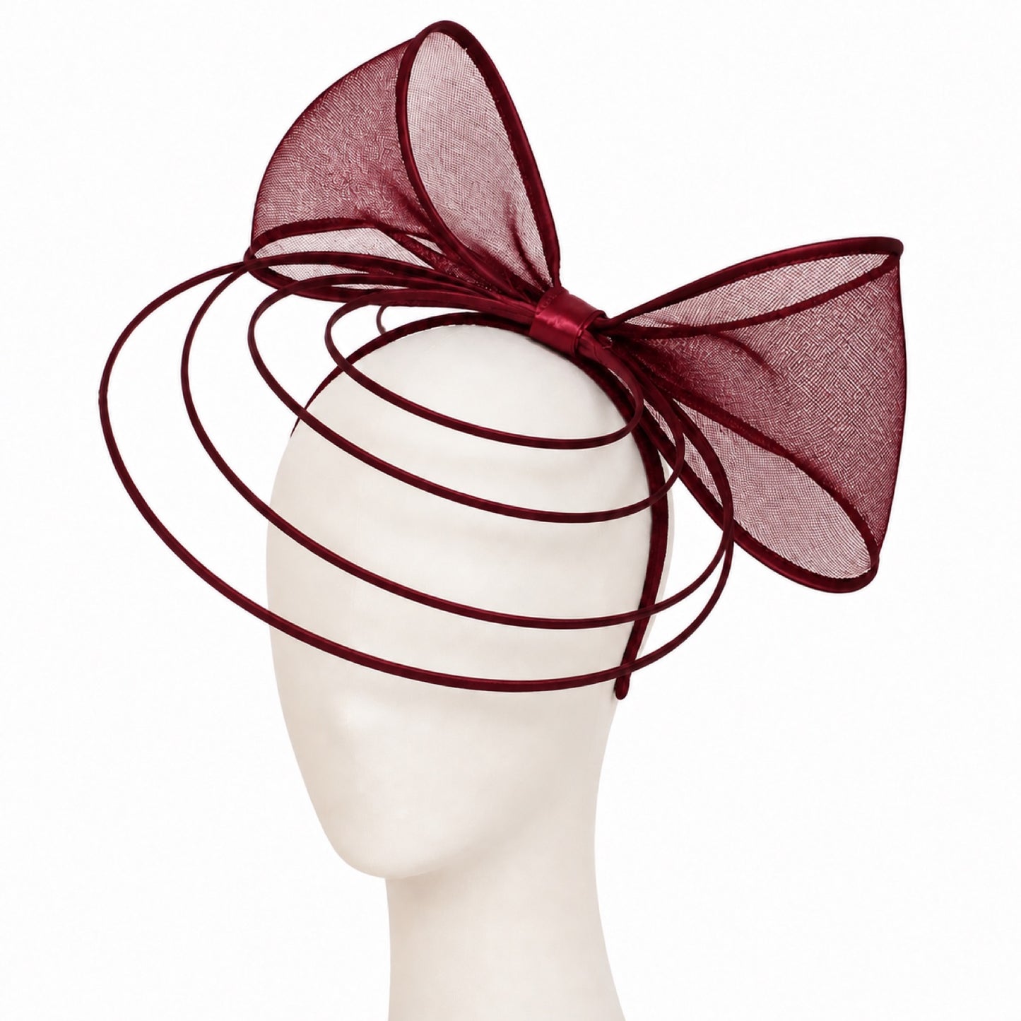 Poppy Crinoline Bow Fascinator Headband in wine red