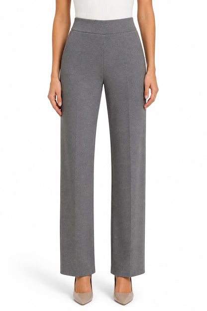Quinn high-waist straight-leg knit trousers in Grey